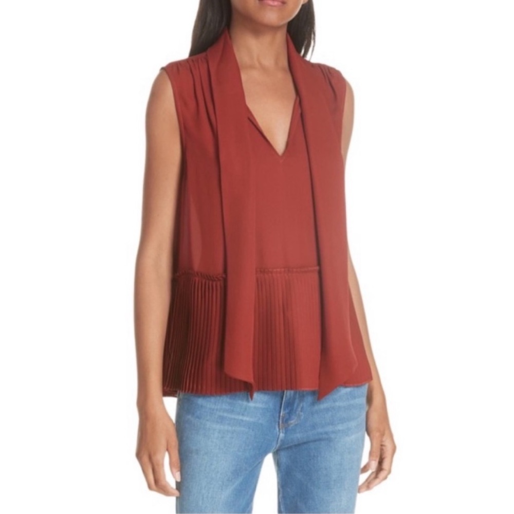Frame rust pleated silk blouse; size small; worn once- like new
